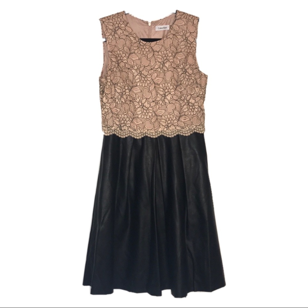 Peach and Black Pleather Calvin Klein Dress Size 6